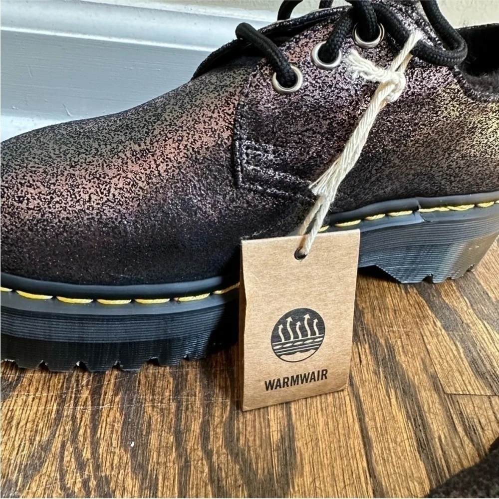 NWT Dr Martens 1461 Platform Shoes Faux Fur Lined Metallic Leather Shiny Women’s